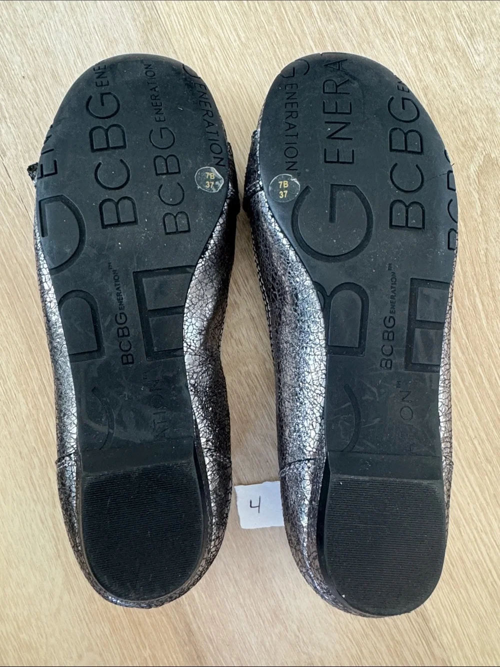 BCBGMaxAzria Metallic Silver Crackle Loafers with Buckle Detail